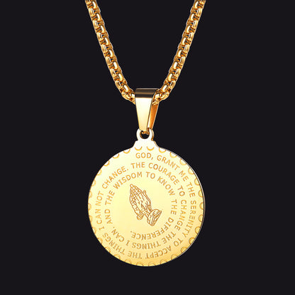 Bible Verse Prayer Hands Coin Medal Necklace for Men