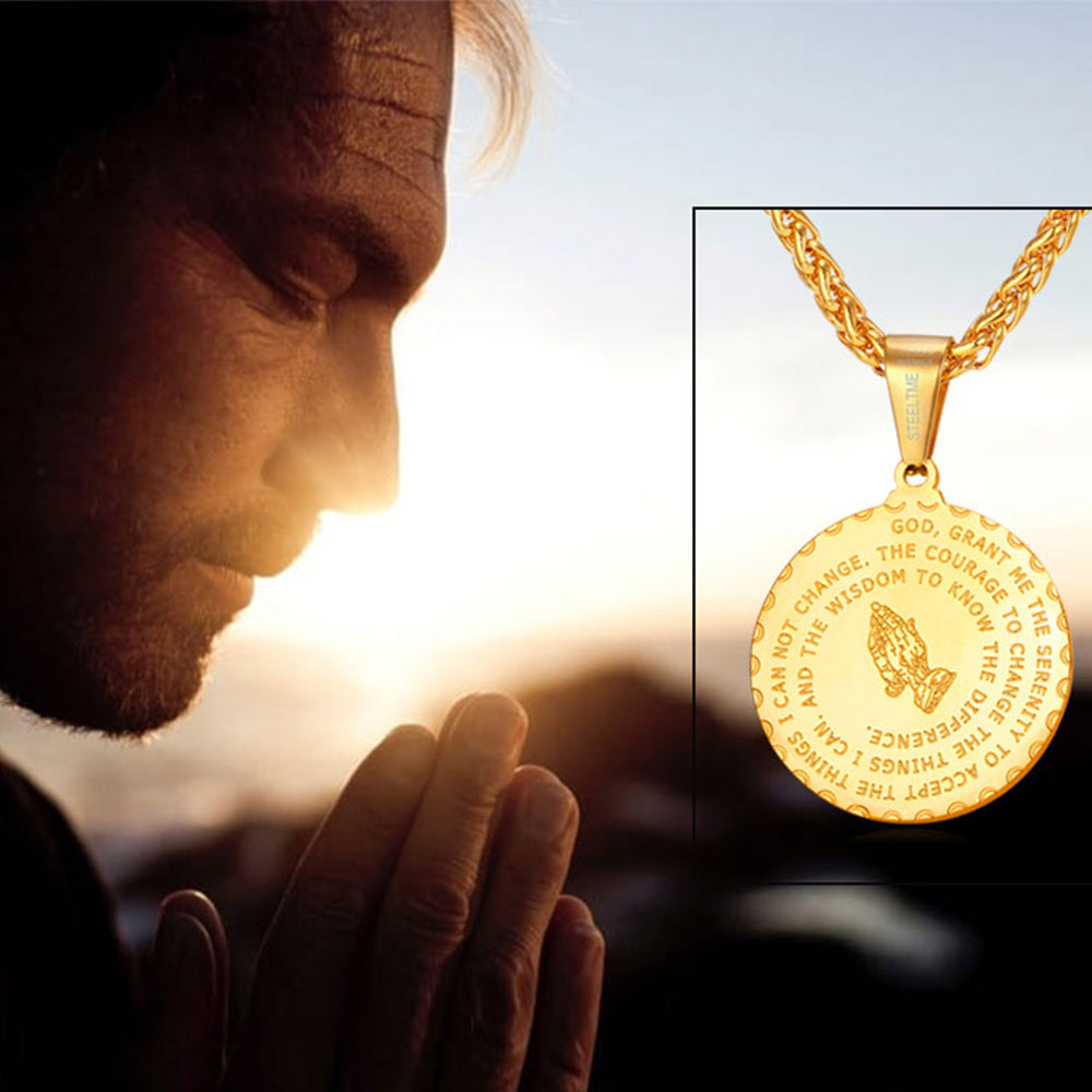 Bible Verse Prayer Hands Coin Medal Necklace for Men