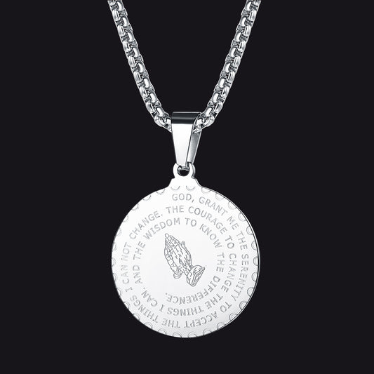 Bible Verse Prayer Hands Coin Medal Necklace for Men