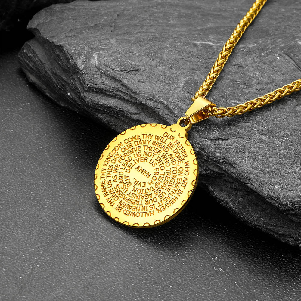 Bible Verse Prayer Hands Coin Medal Necklace for Men