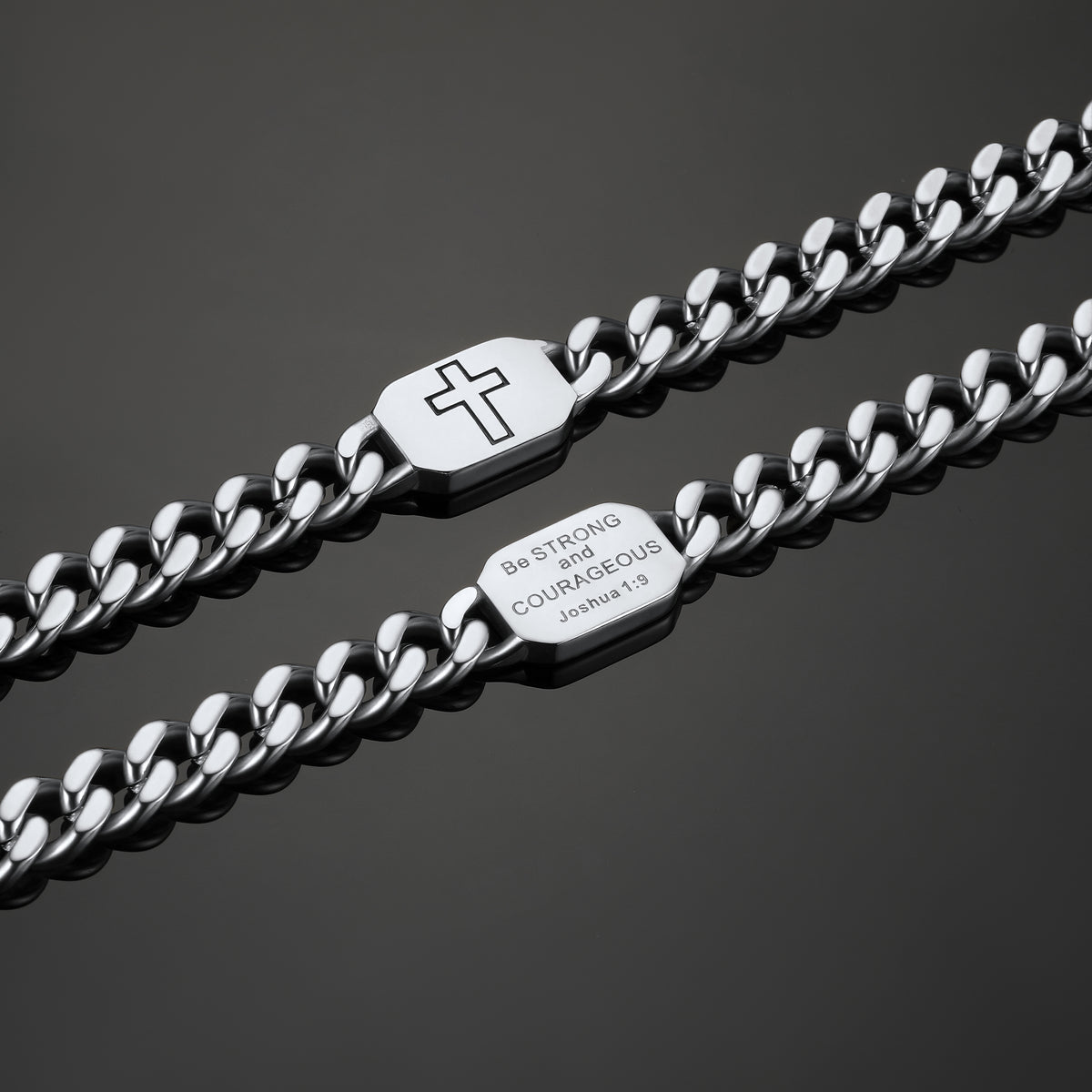 Bible Verse Joshua 1:9 Cross Cuban Chain Link Necklace for Men