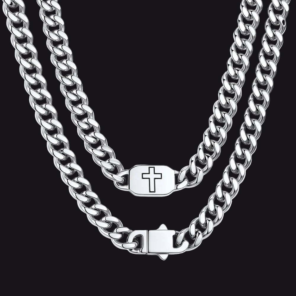 Bible Verse Joshua 1:9 Cross Cuban Chain Link Necklace for Men - FaithHeart Jewelry