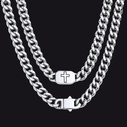 Bible Verse Joshua 1:9 Cross Cuban Chain Link Necklace for Men - FaithHeart Jewelry