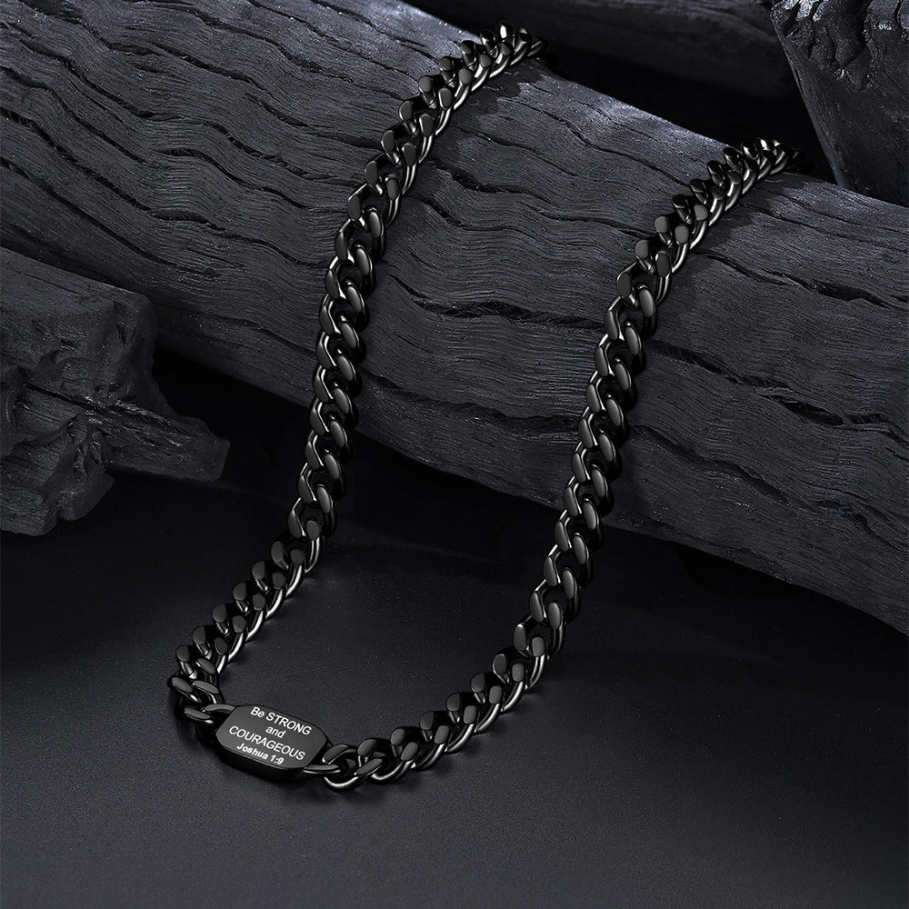 Bible Verse Joshua 1:9 Cross Cuban Chain Link Necklace for Men - FaithHeart Jewelry