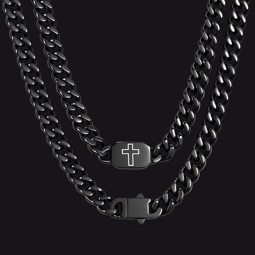 Bible Verse Joshua 1:9 Cross Cuban Chain Link Necklace for Men - FaithHeart Jewelry