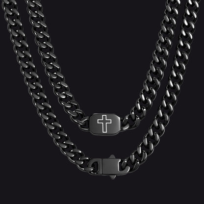 Bible Verse Joshua 1:9 Cross Cuban Chain Link Necklace for Men - FaithHeart Jewelry
