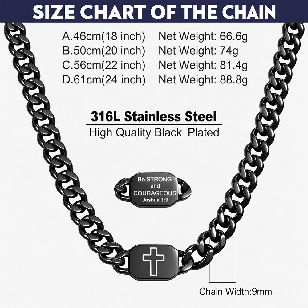 Bible Verse Joshua 1:9 Cross Cuban Chain Link Necklace Size Chirt