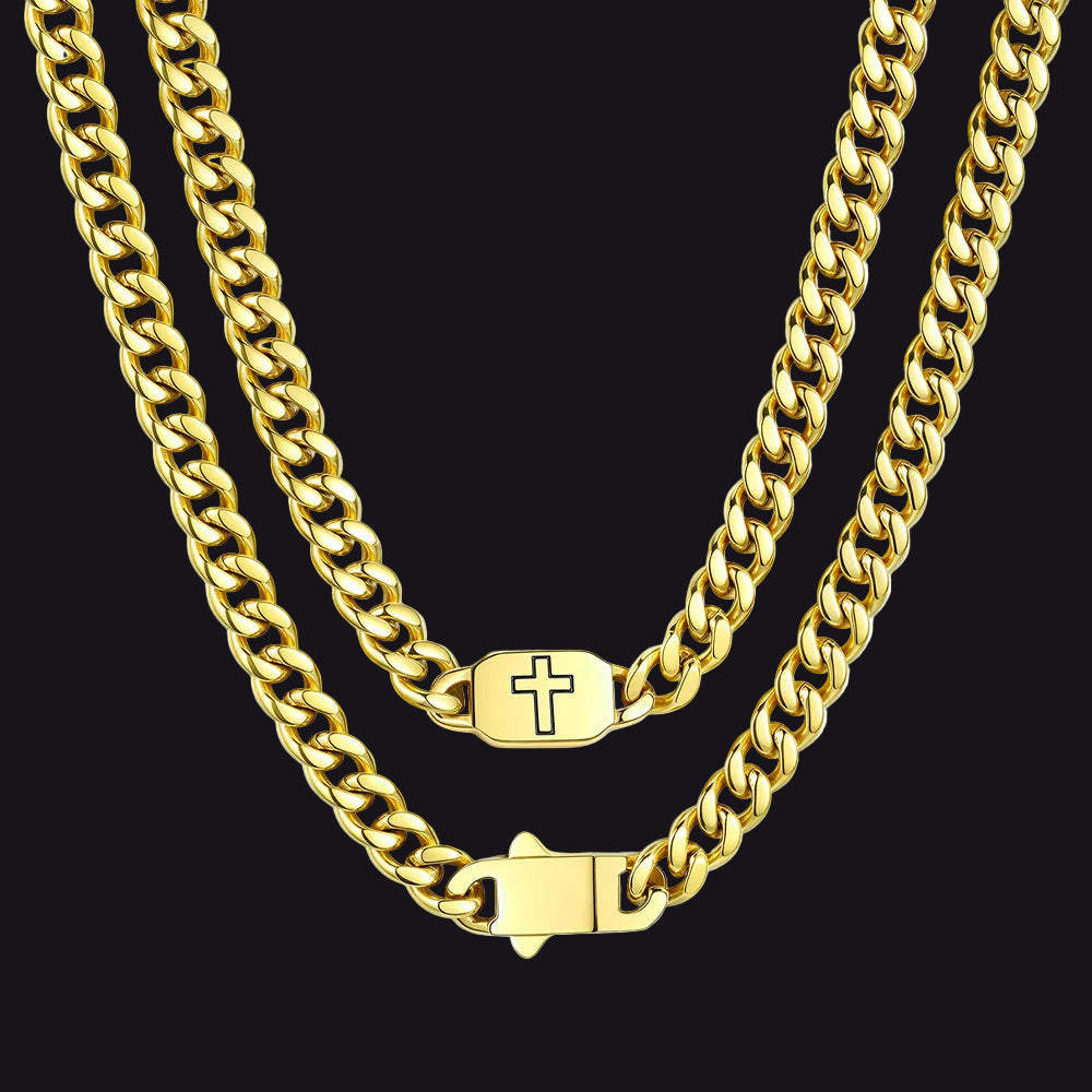 Bible Verse Joshua 1:9 Cross Cuban Chain Link Necklace for Men - FaithHeart Jewelry