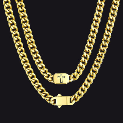 Bible Verse Joshua 1:9 Cross Cuban Chain Link Necklace for Men - FaithHeart Jewelry