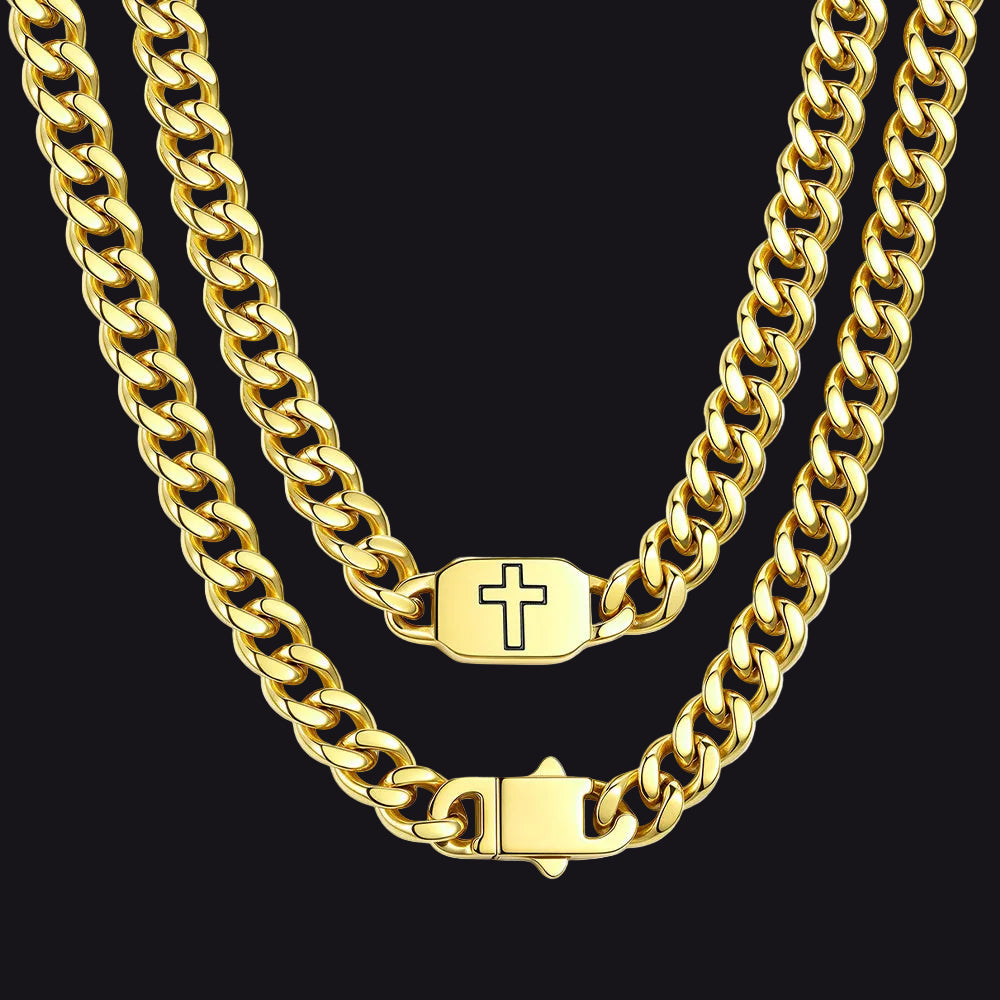 Bible Verse Joshua 1:9 Cross Cuban Chain Link Necklace for Men - FaithHeart Jewelry