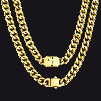 Bible Verse Joshua 1:9 Cross Cuban Chain Link Necklace for Men - FaithHeart Jewelry