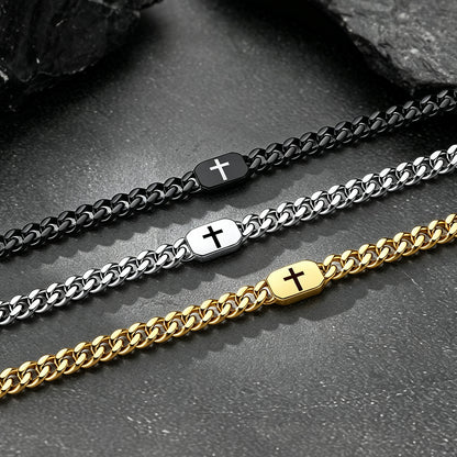 Bible verse cross Cuban chain necklaces in silver, gold and black finishes
