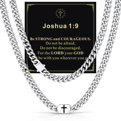 Steel 9mm Psalm 23 — Bible Verse Cross Cuban Chain Link Necklace for Men