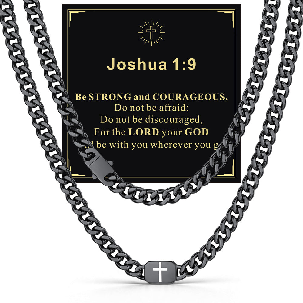 Black 9mm I am a Child of GOD — Bible Verse Cross Cuban Chain Link Necklace for Men