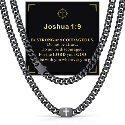 Black 9mm I am a Child of GOD — Bible Verse Cross Cuban Chain Link Necklace for Men