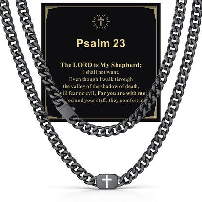 Black 9mm Philippians 4:13 — Bible Verse Cross Cuban Chain Link Necklace for Men