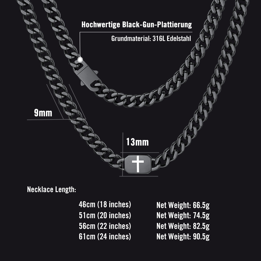Bible verse cross Cuban chain necklace size chart