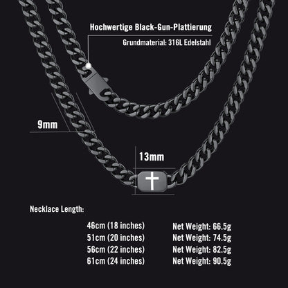 Bible verse cross Cuban chain necklace size chart