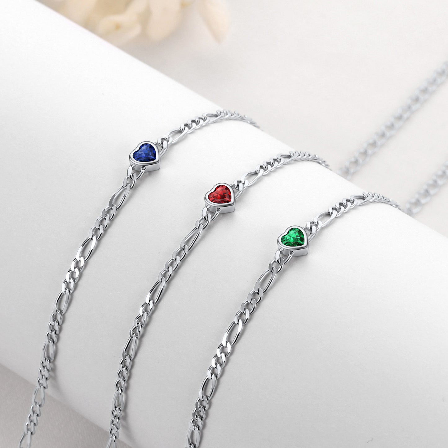 925 Sterling Silver Birthstone Dainty Heart Anklets for Women