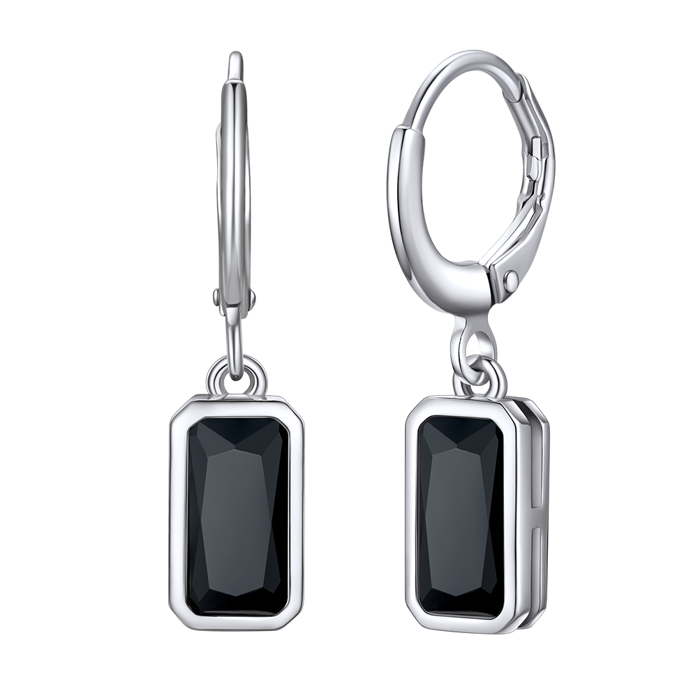 Square Birthstone Dangle Hoop Earrings