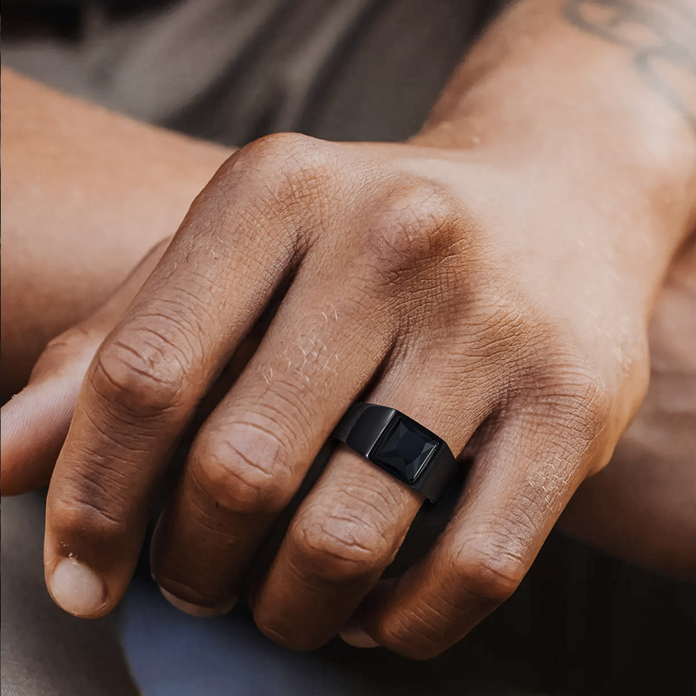Minimalist Birthstone Gemstone Band Ring for Men