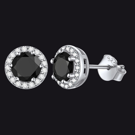 S925 Silver Cubic Zirconia Birthstone Stud Halo Earrings for Men Women