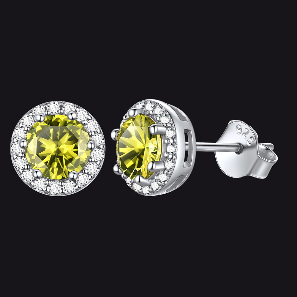 S925 Silver Cubic Zirconia Birthstone Stud Halo Earrings for Men Women