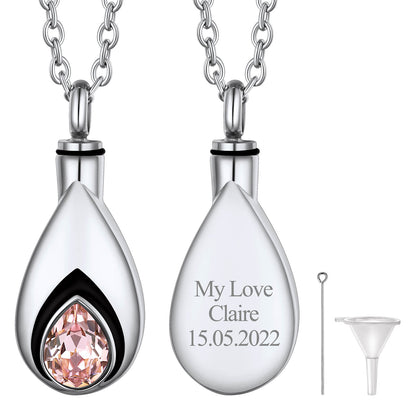 Custom Tear Drop Birthstone Urn Necklaces Cremation Jewelry for Ashes for Women