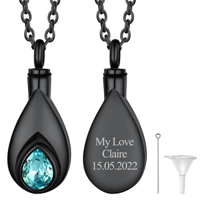 Tear Drop Birthstone Urn Necklaces Cremation Jewelry for Ashes for Women