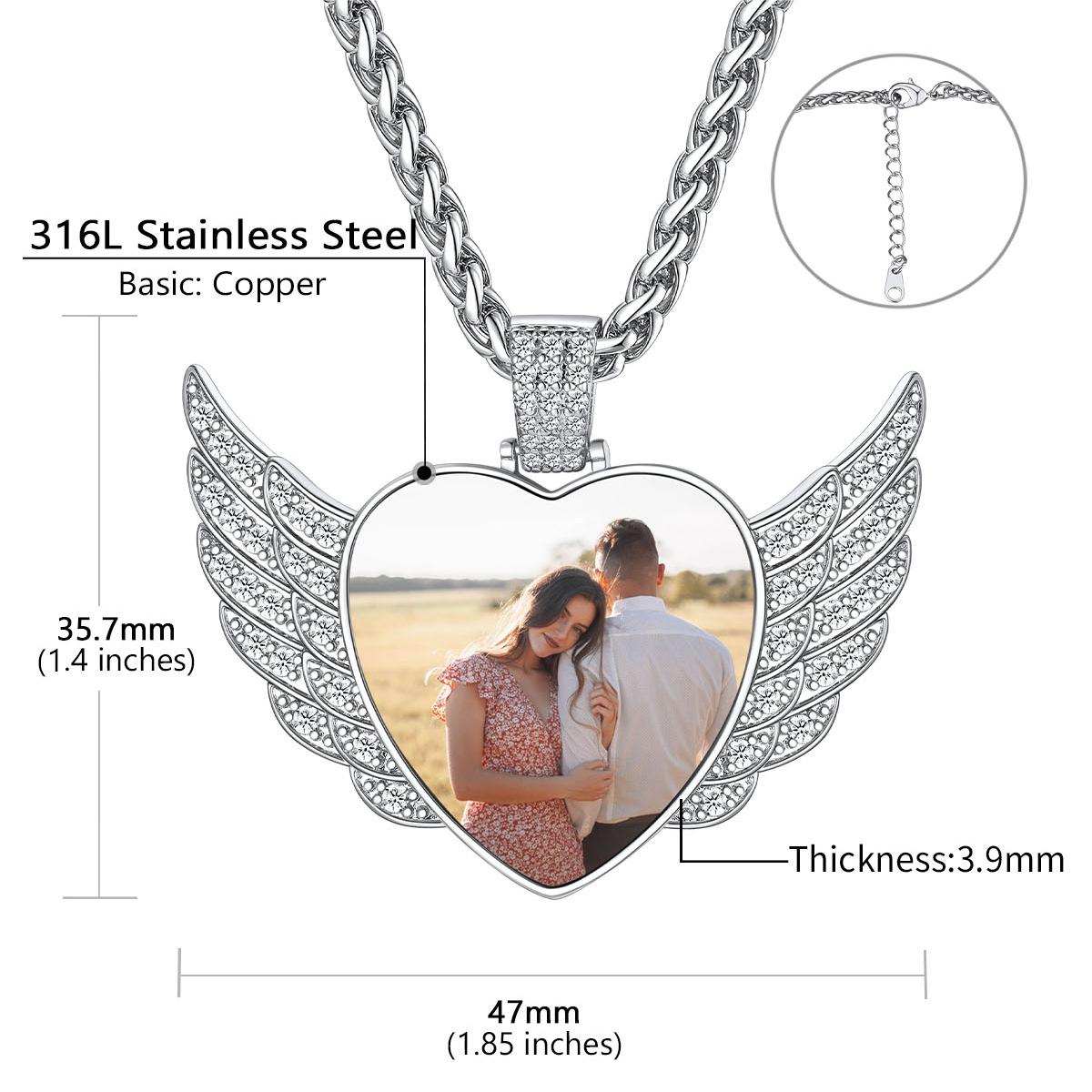 Personalized Picture Angel Wings Heart Necklace for Women with CZ, Memorial Jewelry Details: Dimensions, Hypoallergenic, Lobster-Claw-Clasps