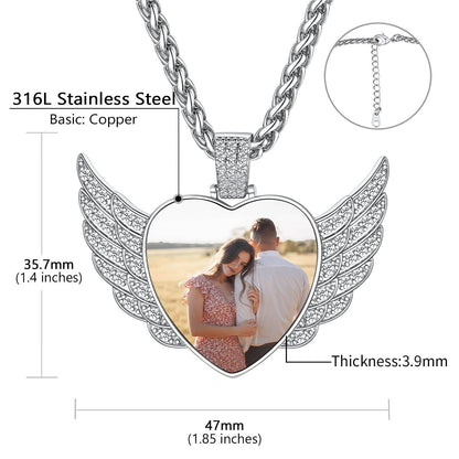 Personalized Picture Angel Wings Heart Necklace for Women with CZ, Memorial Jewelry Details: Dimensions, Hypoallergenic, Lobster-Claw-Clasps