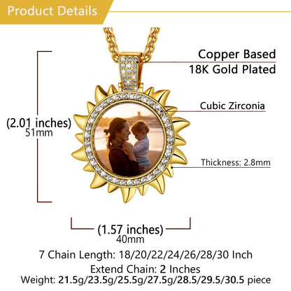 Custom Picture Sun Necklace with CZ for Men
