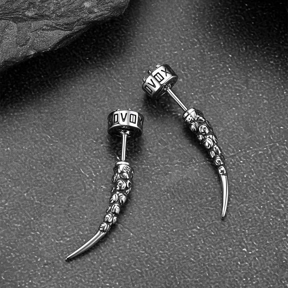 Viking Nordic Star Black Cubic Zirconia Rune Fang Stud Earrings for Men