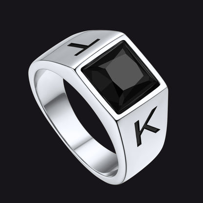 Custom Square Black Gemstone Signet Ring for Men