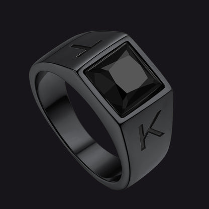 Custom Square Black Gemstone Signet Ring for Men