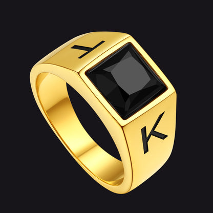 Custom Square Black Gemstone Signet Ring for Men