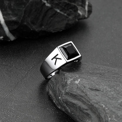 Custom Square Black Gemstone Signet Ring for Men