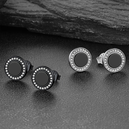 Black Onyx Diamond Stud Earrings for Men Sterling Silver