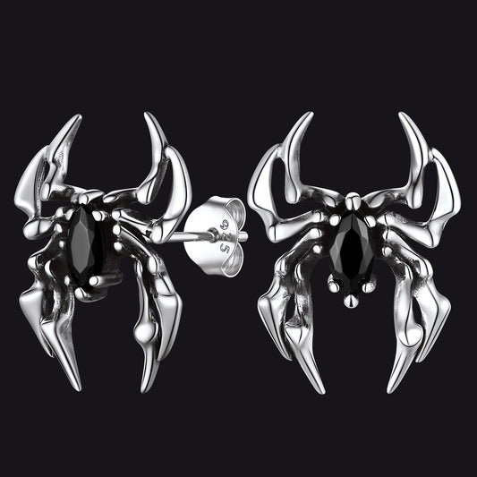 FaithHeart Gothic Black Onyx Spider Earrings for Men in S925 Silver FaithHeart