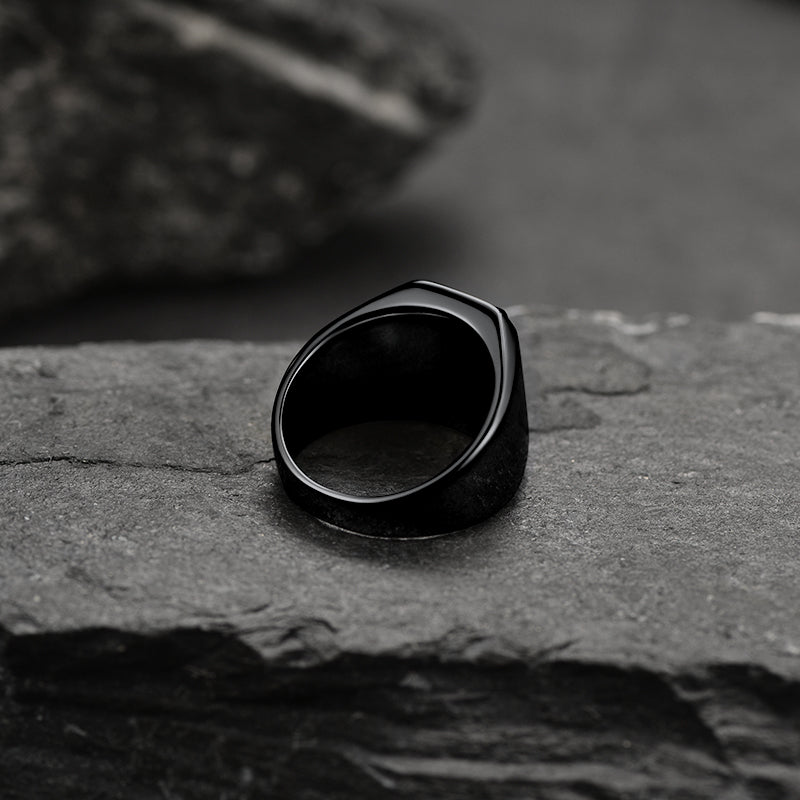 FaithHeart Black Onyx Stone Ring Signet Ring For Men 