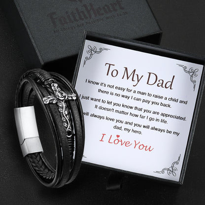 Black Rose Cross Braided Leather Bracelet for Men FaithHeart Jewelry