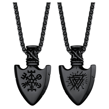 Viking Gungnir Pendant Necklace With Valknut & Compass for Men