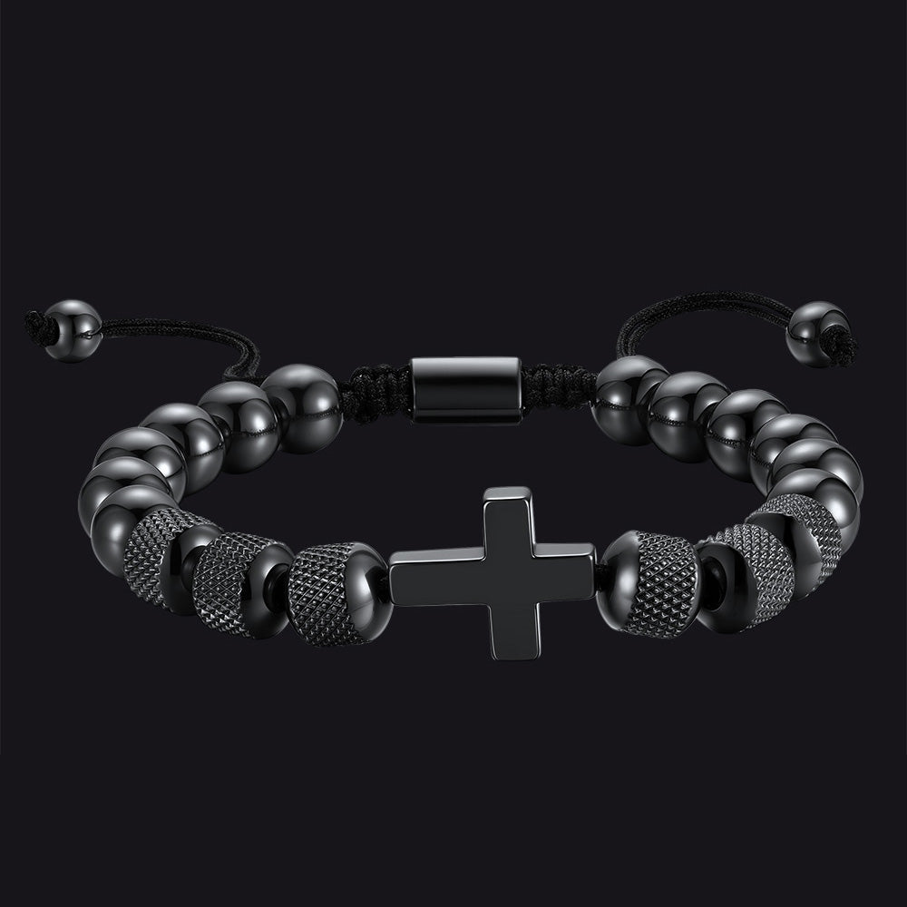 Black Cross Obsidian Beads Bracelet Protection Wristband for Men