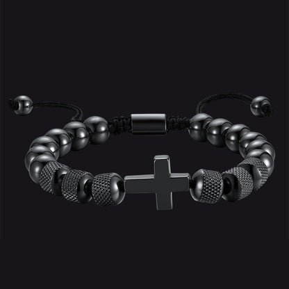 Black Cross Obsidian Beads Bracelet Protection Wristband for Men