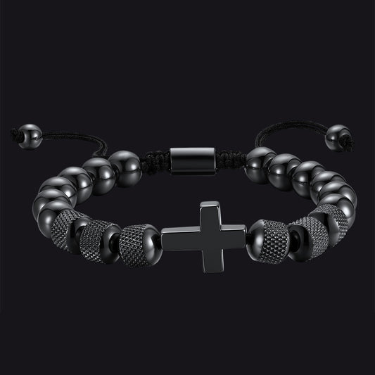 Black Cross Obsidian Beads Bracelet Protection Wristband for Menimg
