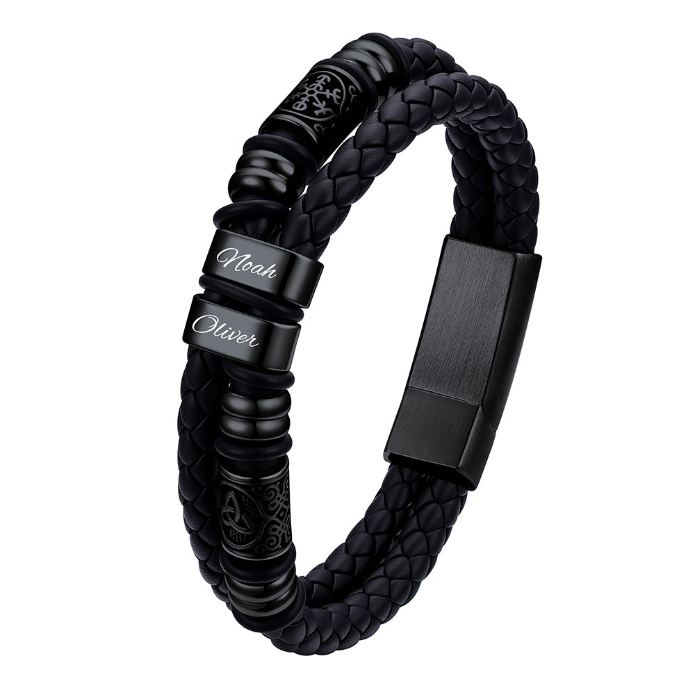 Black Plated Custom 2 Name bracelet with engraved names on a white background
