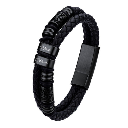 Black Plated Custom 2 Name bracelet with engraved names on a white background
