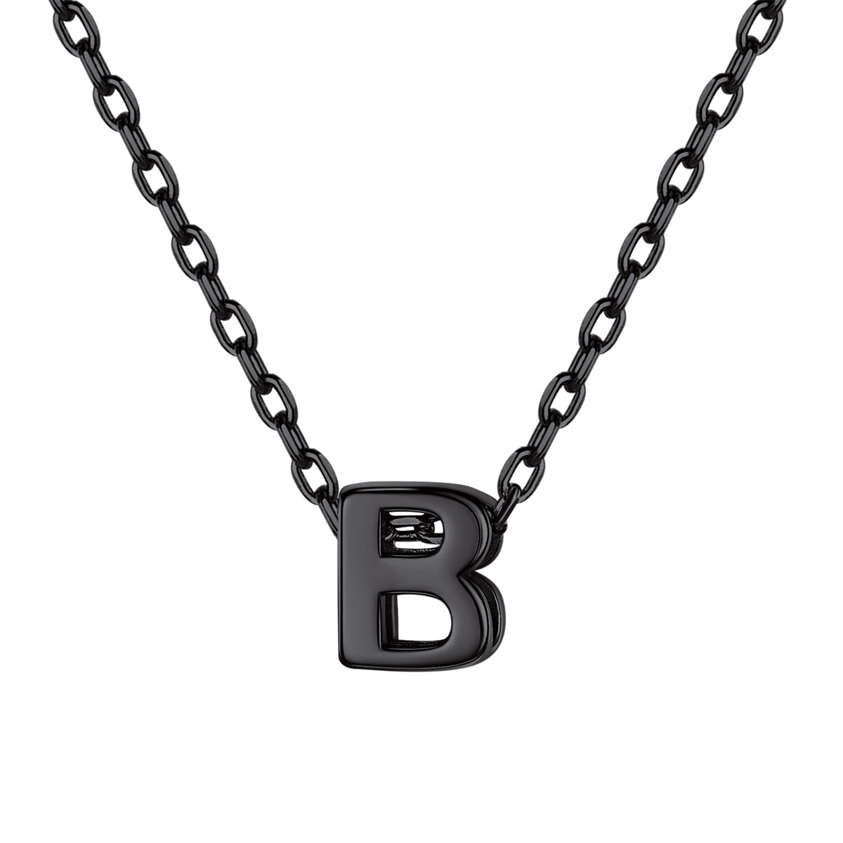 Black Plated Initial B Necklace for Women
