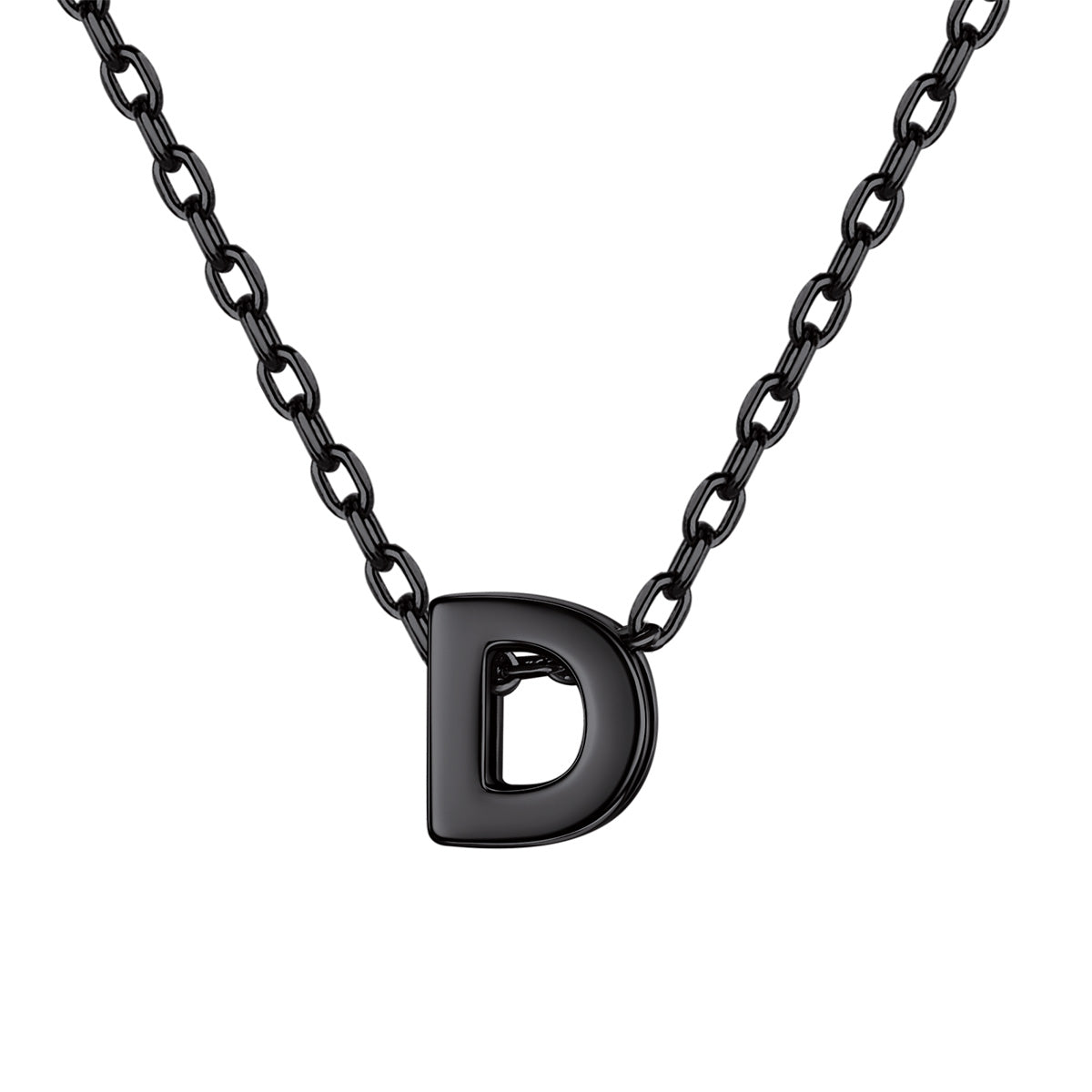 Black Plated Initial D Necklace for Women