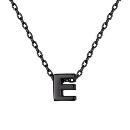 Black Plated Initial E Necklace for Women